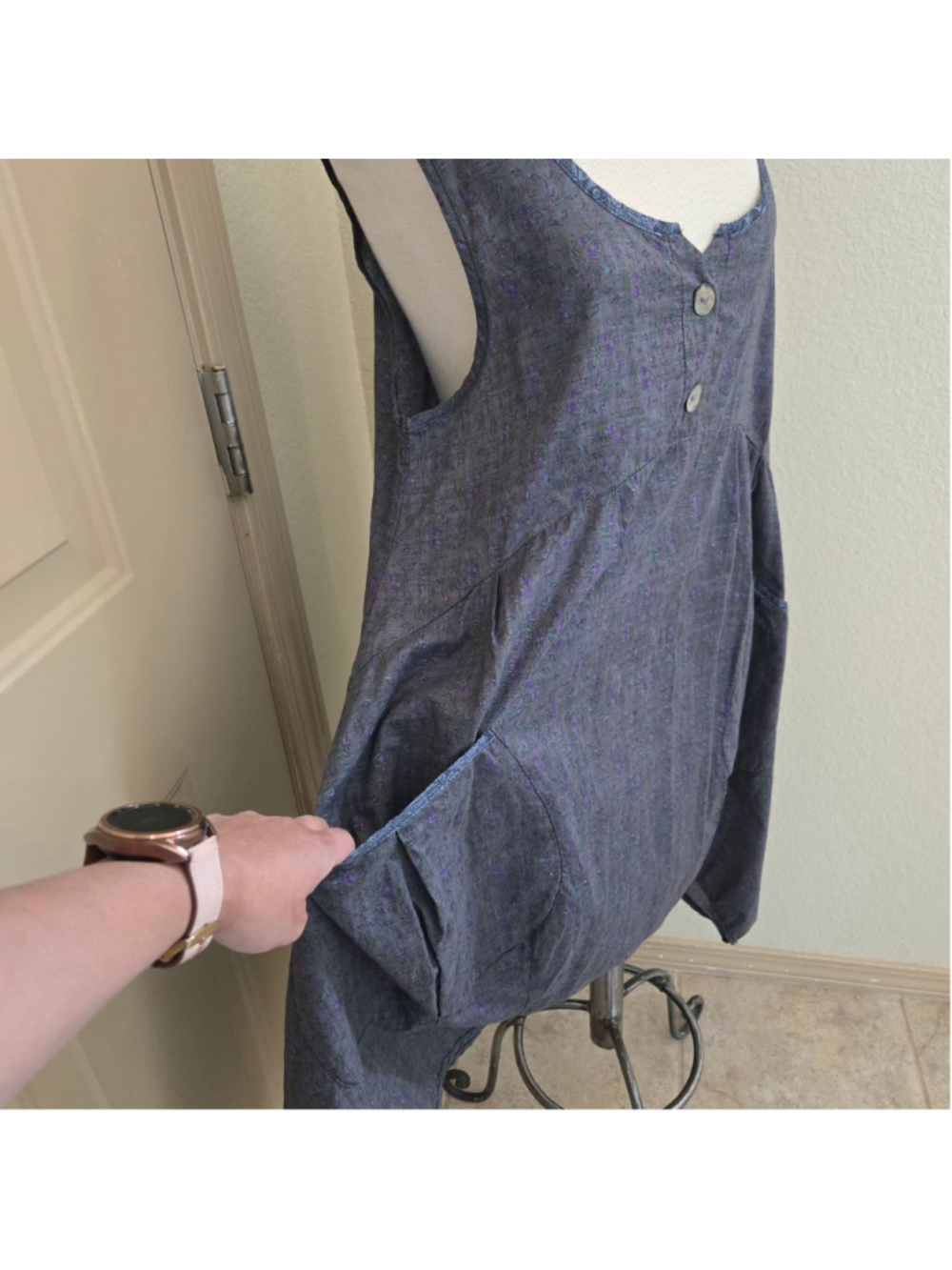 Blue Fish 00 Barclay Tuesday's Pocket Prairie Dress Contrast Grey Floral - Picture 3 of 12